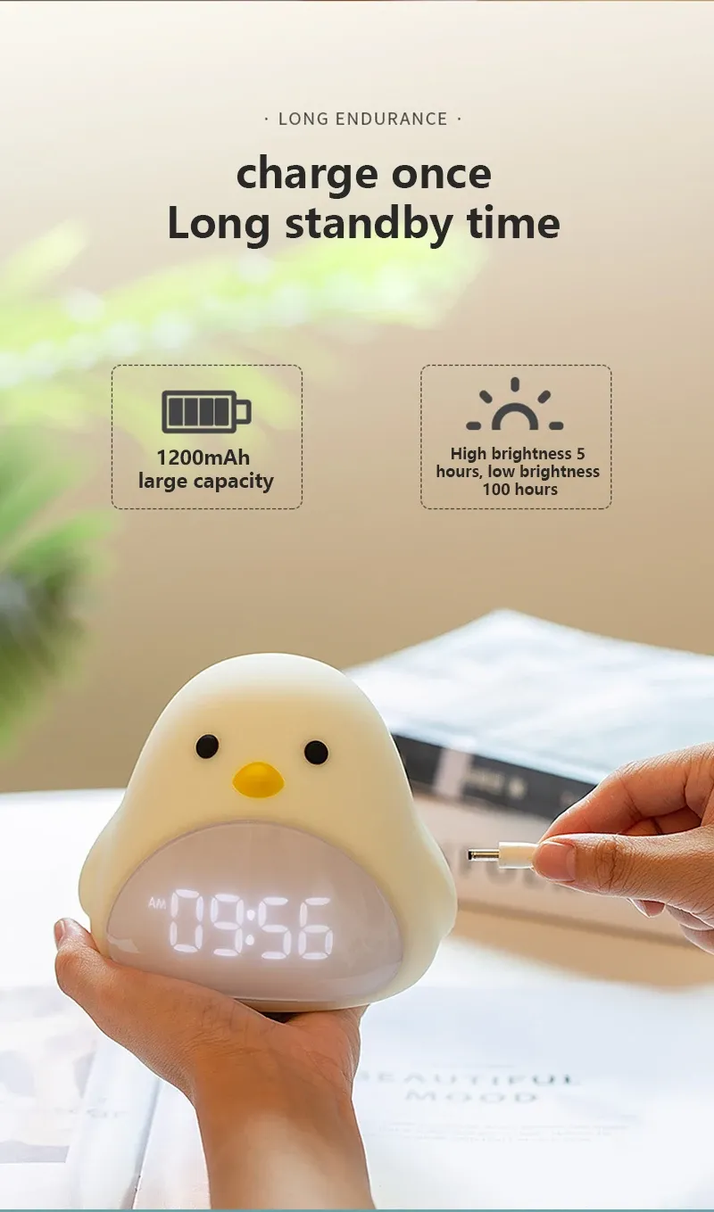 Creative Night Light Bird Pattern Mini LED Touch Alarm Clock with USB for Bedroom