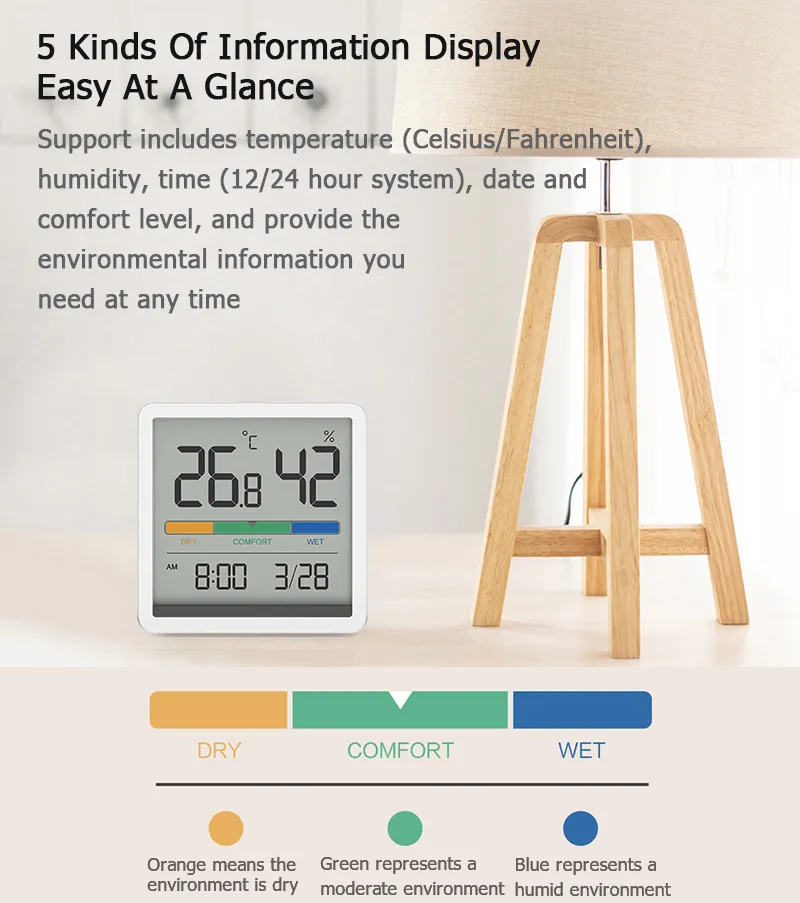 MIIIW Temperature Humidity Digital LCD Thermometer Hygrometer Alarm Clock