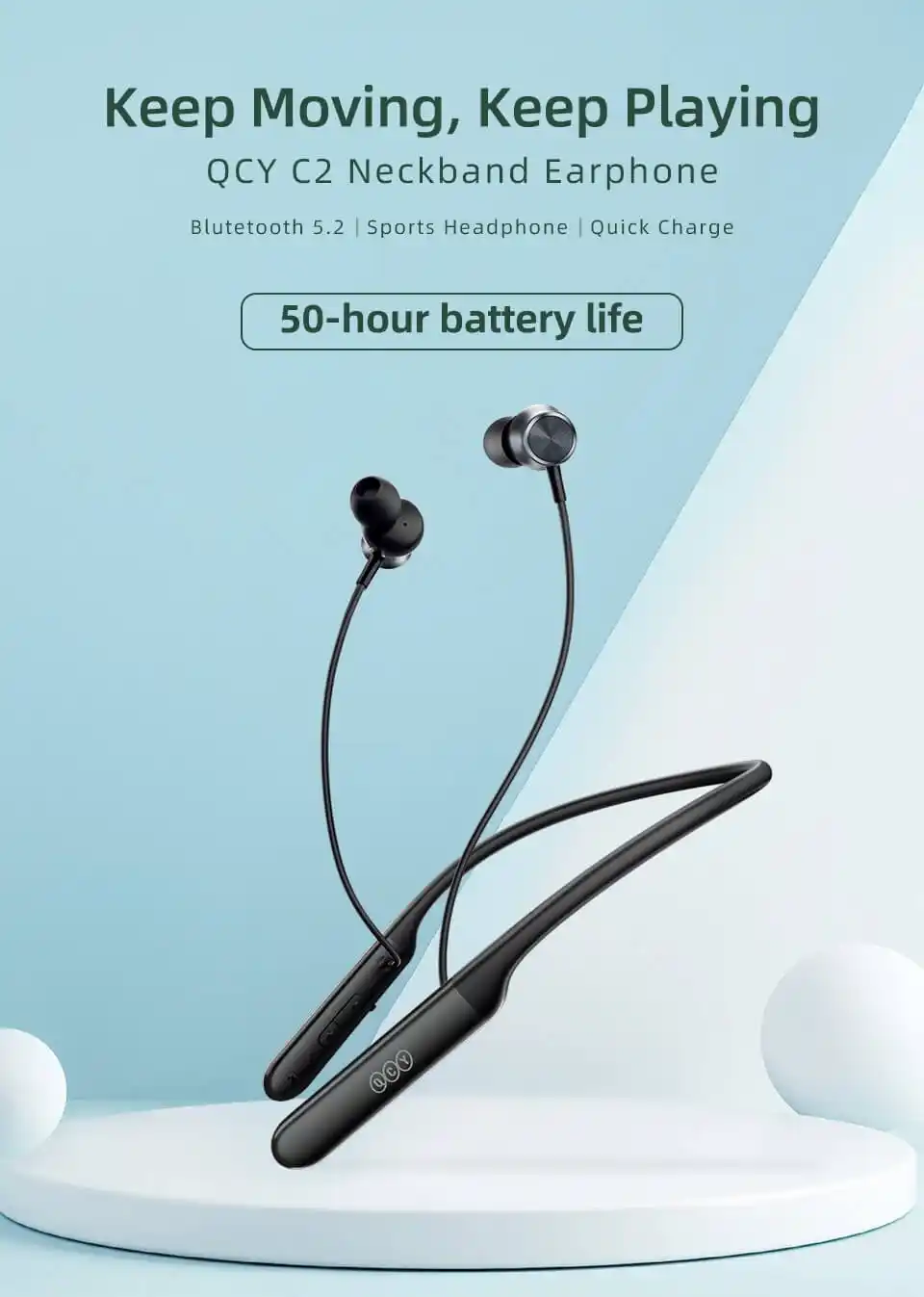 QCY C2 Neckband True Wireless Bluetooth 5.2 Sports Headphone
