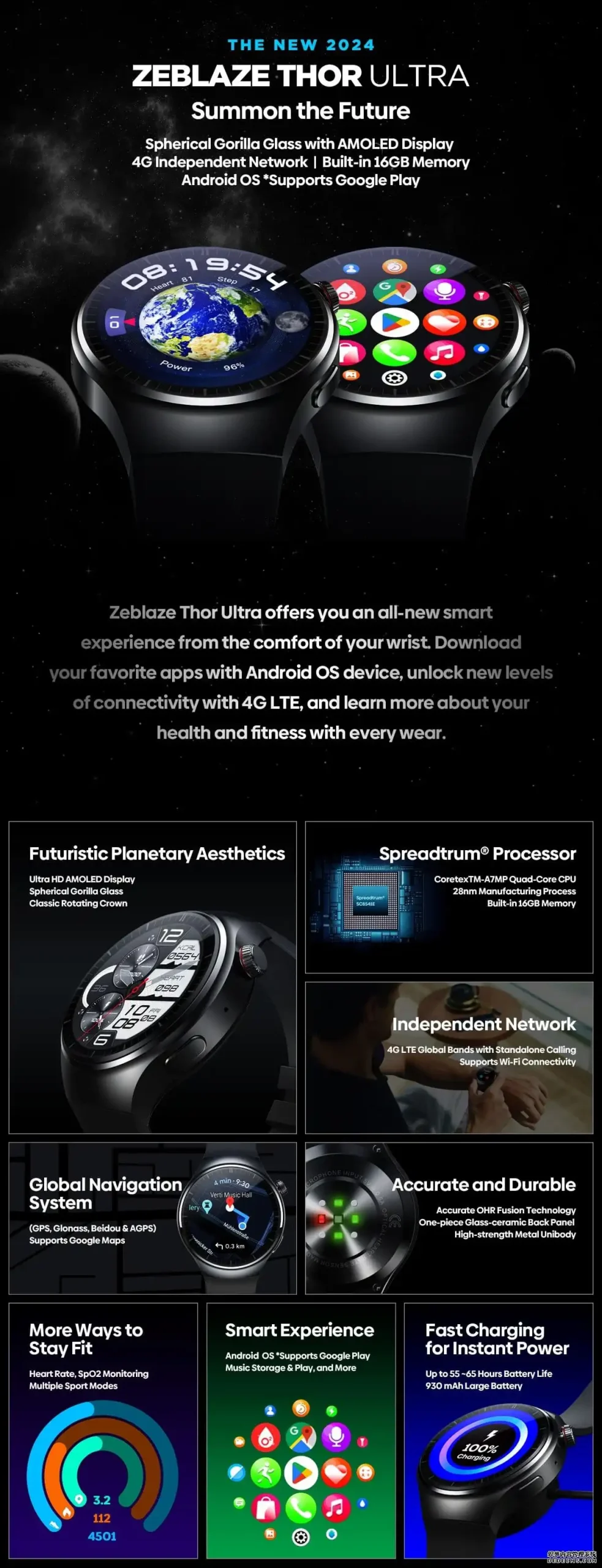 Zeblaze Thor Ultra AMOLED 4G Android Smart Watch