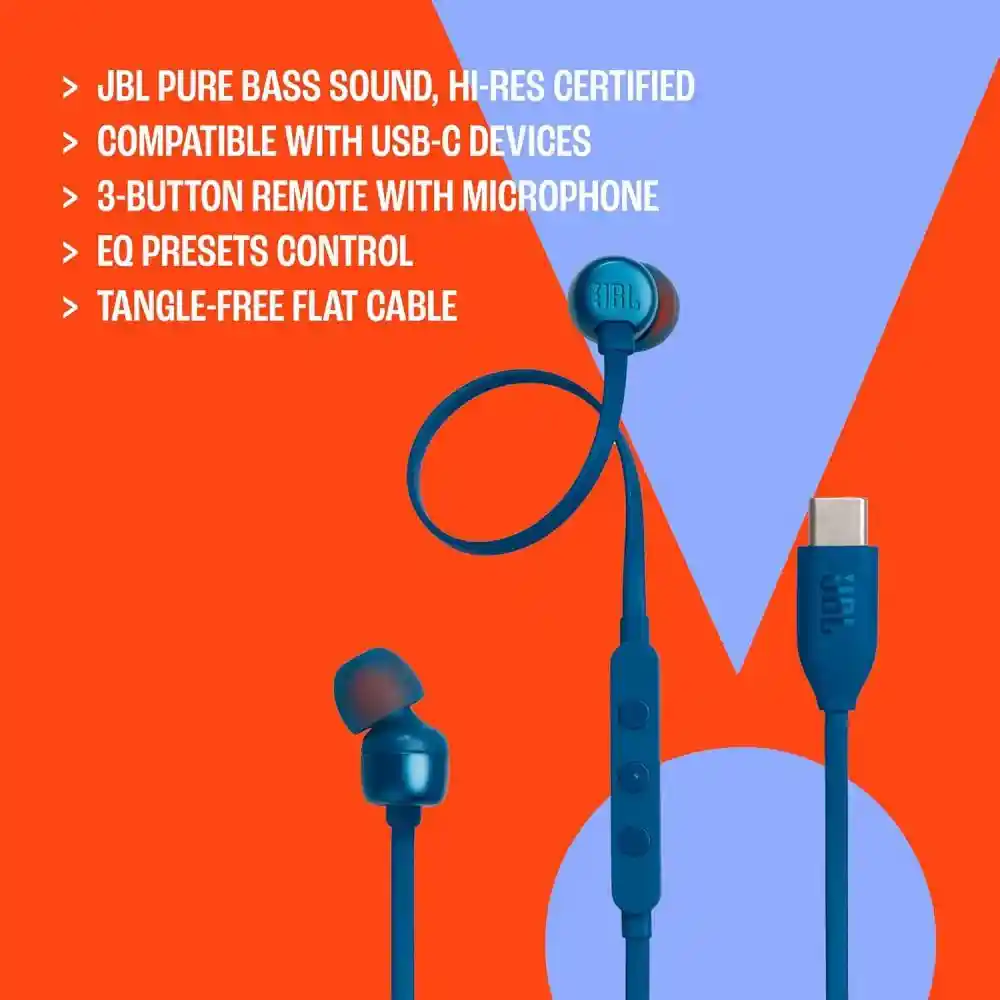 JBL Tune 310C Type C Hi-Res with DAC in-Ear Headphones 3-Button Remote with Microphone