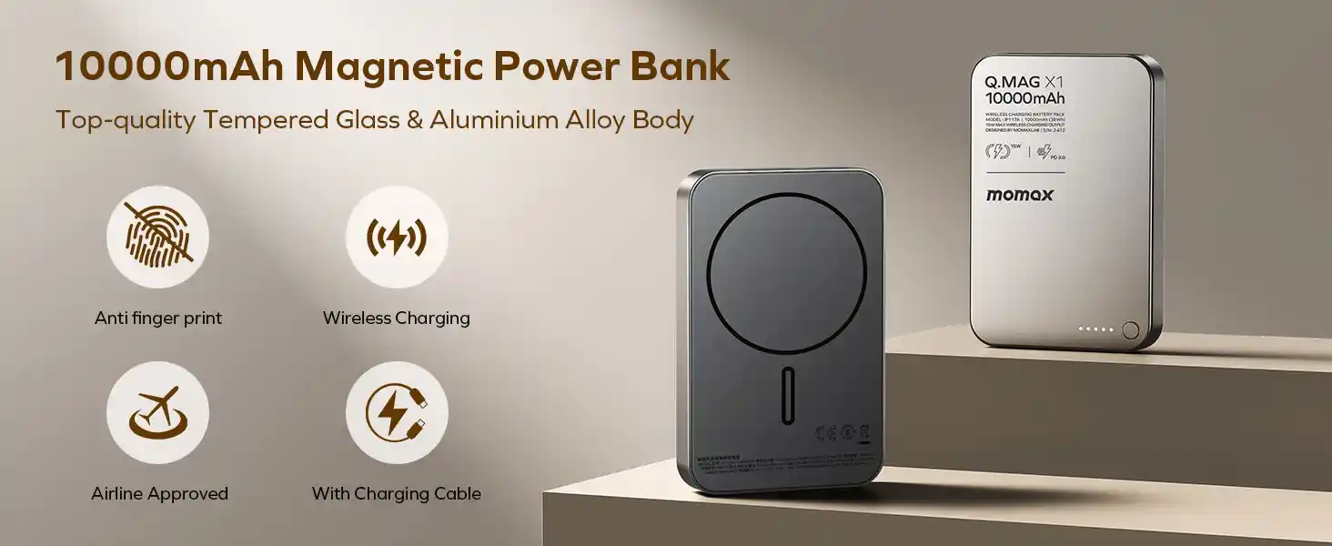 Momax Q.Mag X1 Gen 2 10000mAh 15W Magnetic Wireless Power Bank