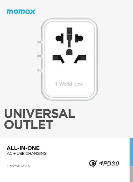 Momax UA11 1-World 3 Port AC Travel Adapter [20W] 