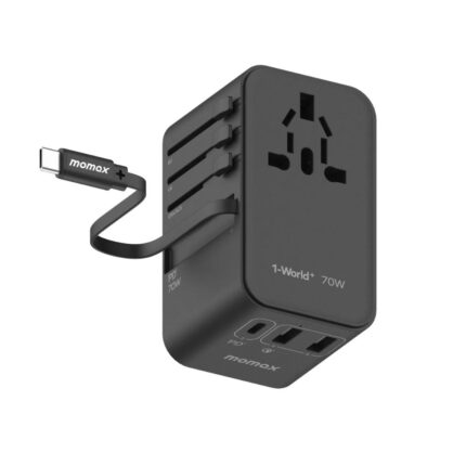Momax UA18D 1-World+ 70W GaN 3Ports Travel Charger with Built-in USB-C Cable