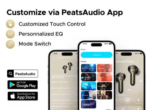 Enjoy Hi-Res audio with SOUNDPEATS Capsule 3 Pro Plus. Features hybrid ANC, LDAC codec, and 12mm driver. Comfortable fit, clear calls, and long battery life.
