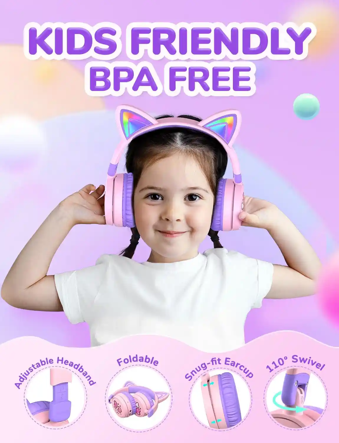 iClever BTH21 Meow Cookies Bluetooth Headphone 5