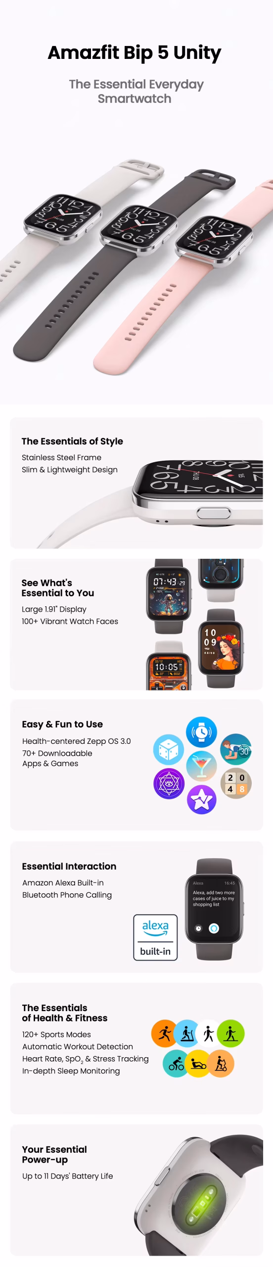 Amazfit Bip 5 Unity Stainless Steel Frame Design