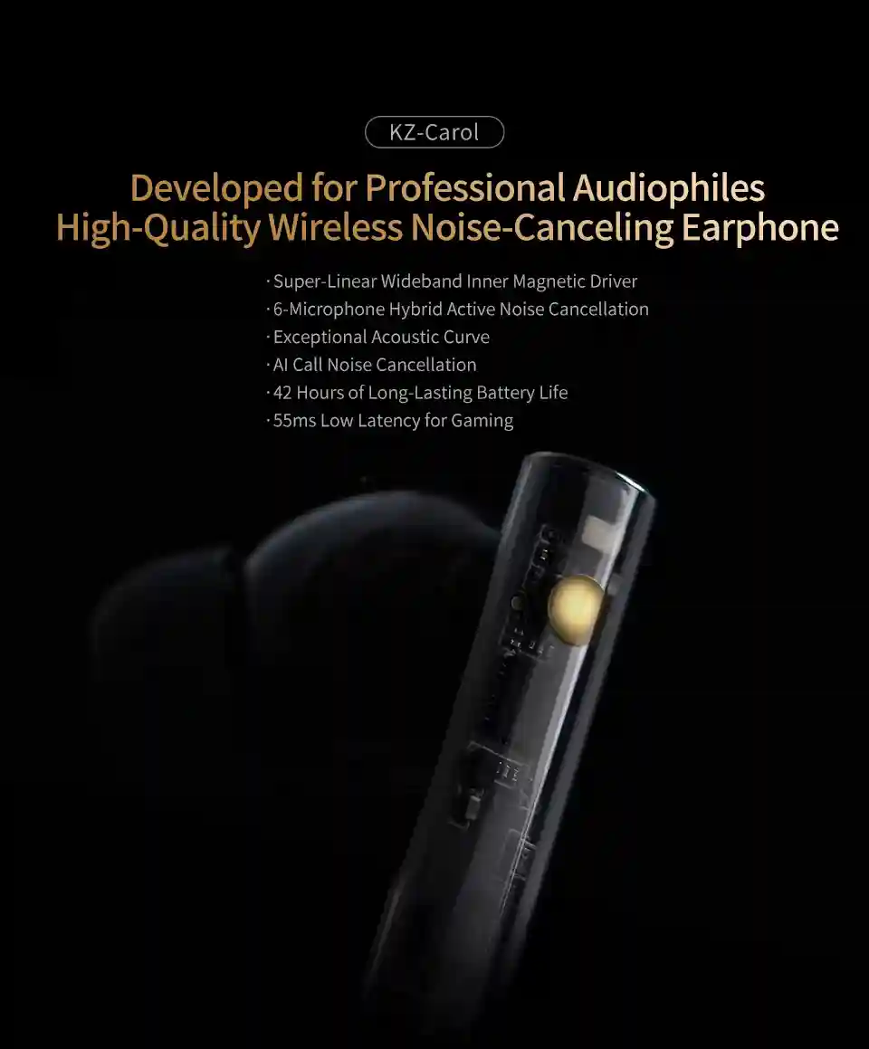 KZ Carol True Wireless Earbuds 55dB Hybrid Active Noise Cancelling