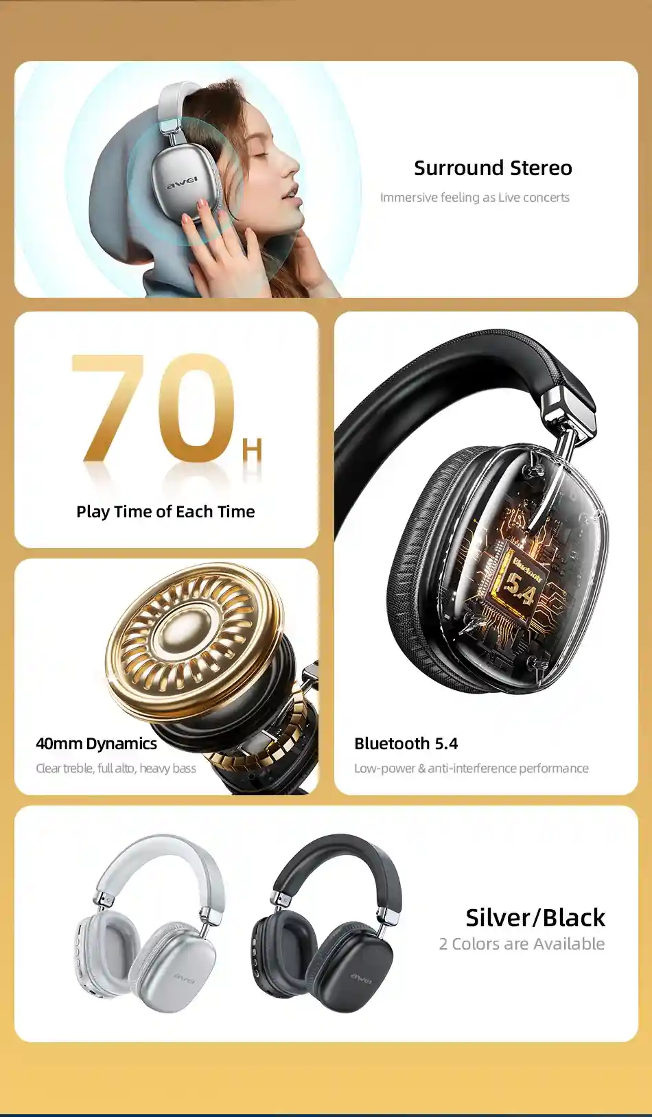 Comfortable Awei AT7 headphones with head-mounted design