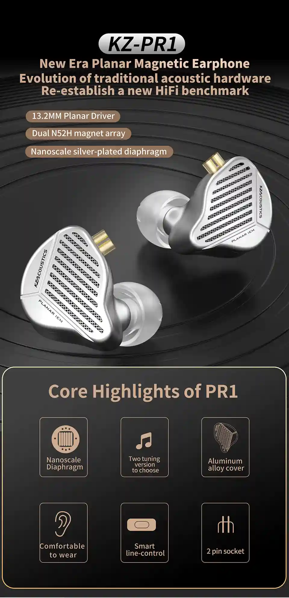 KZ PR1 Planar Magnetic Driver Earphones