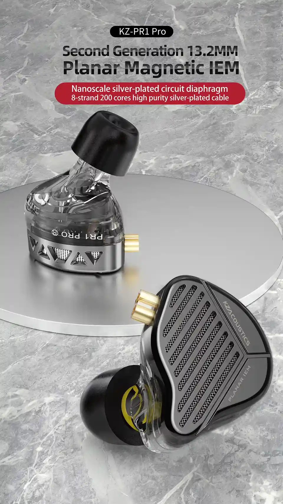 KZ PR1 Pro in-ear monitor headphones with planar driver technology