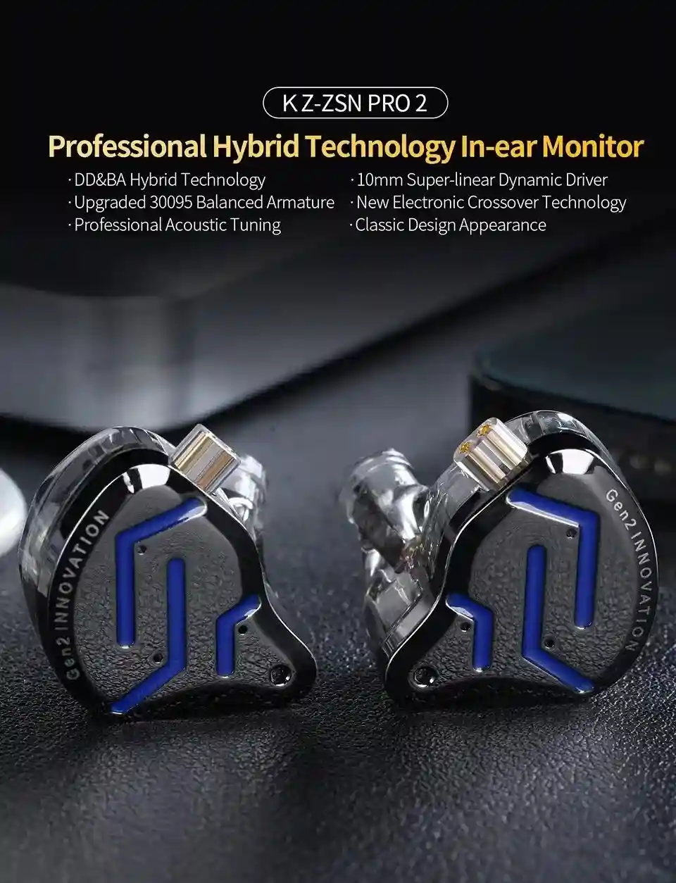 KZ ZSN Pro 2 hybrid earphones close-up view