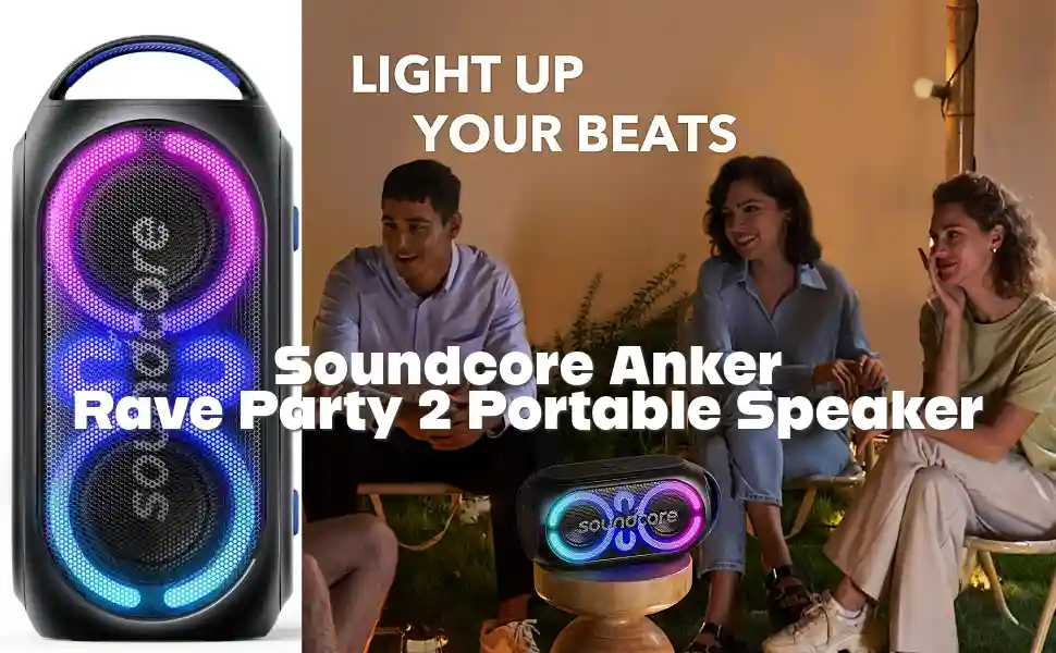 Karaoke setup with a microphone connected to Soundcore Rave Party 2