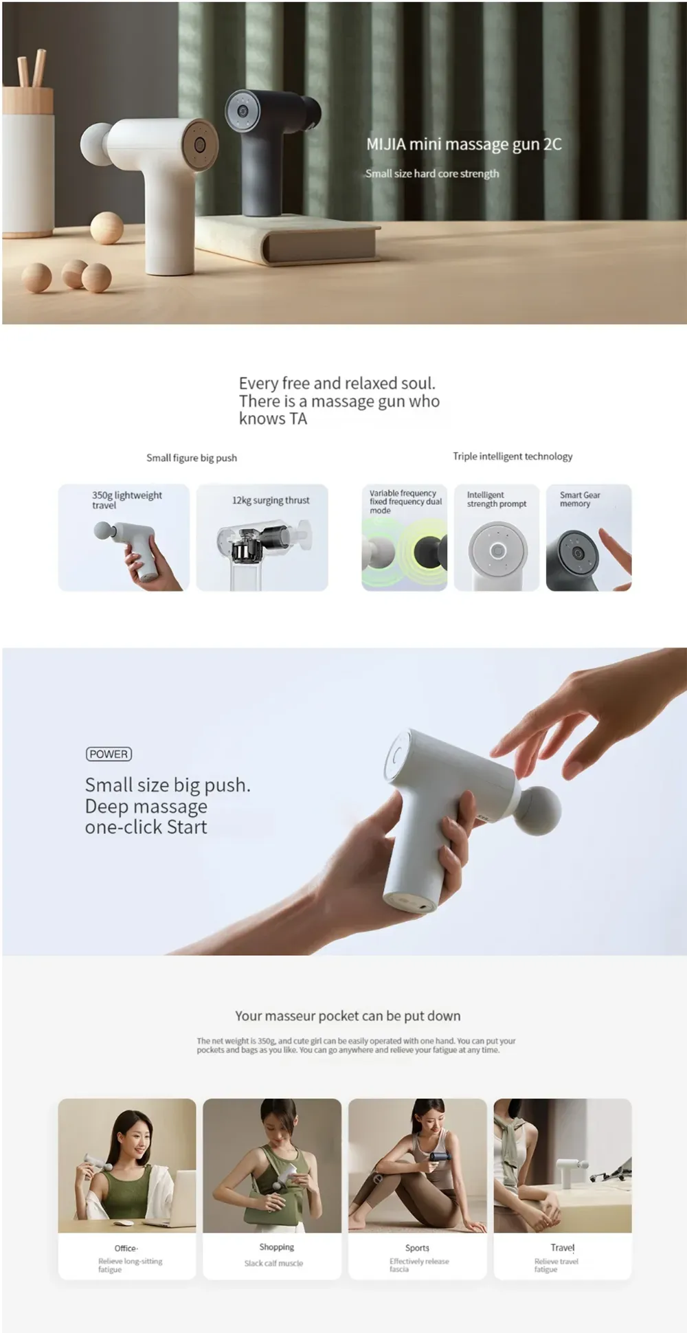 Compact Xiaomi Mijia Mini Fascia Gun 2C for portable use