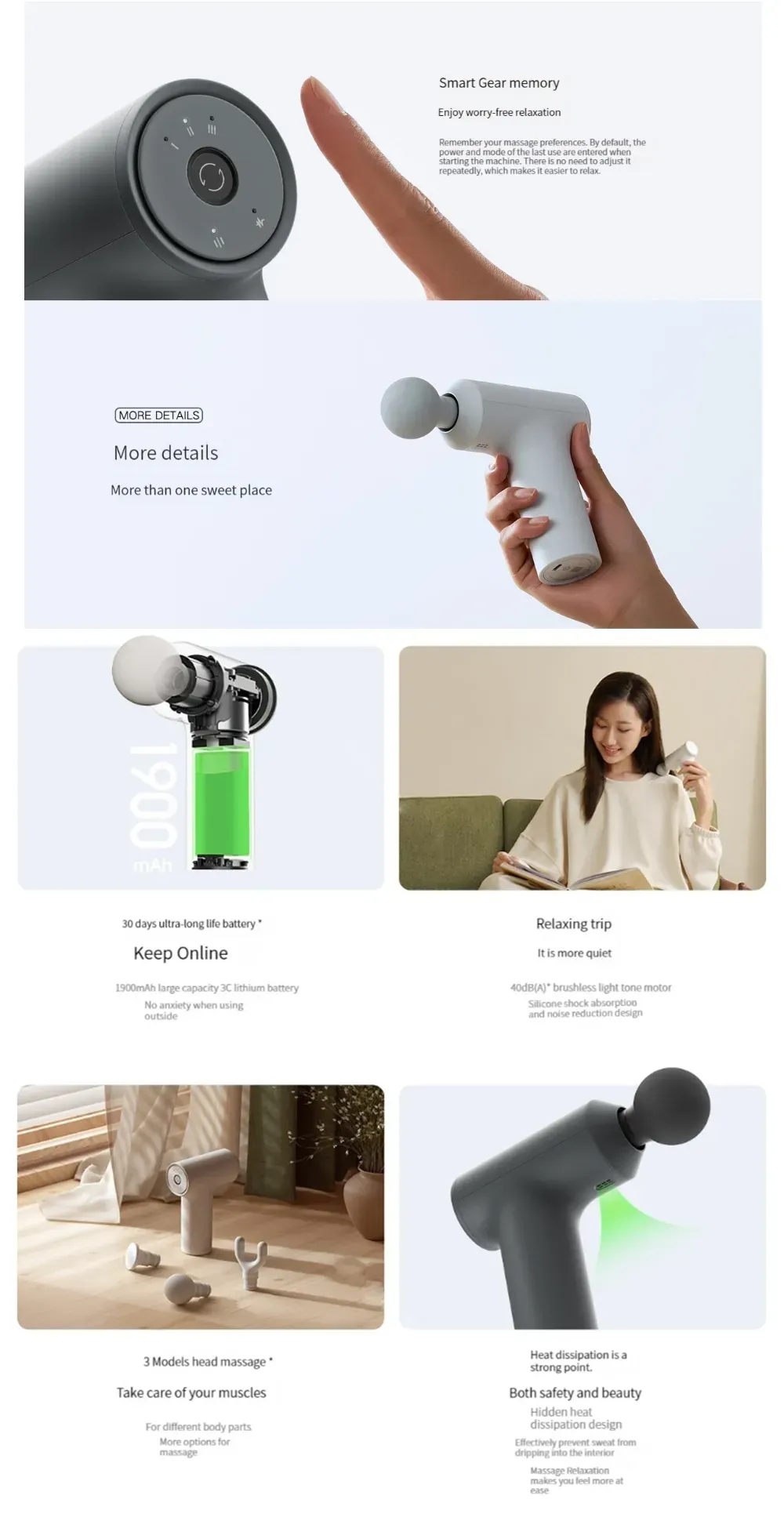 Quiet 40dB Xiaomi Mijia Mini Fascia Gun 2C brushless motor