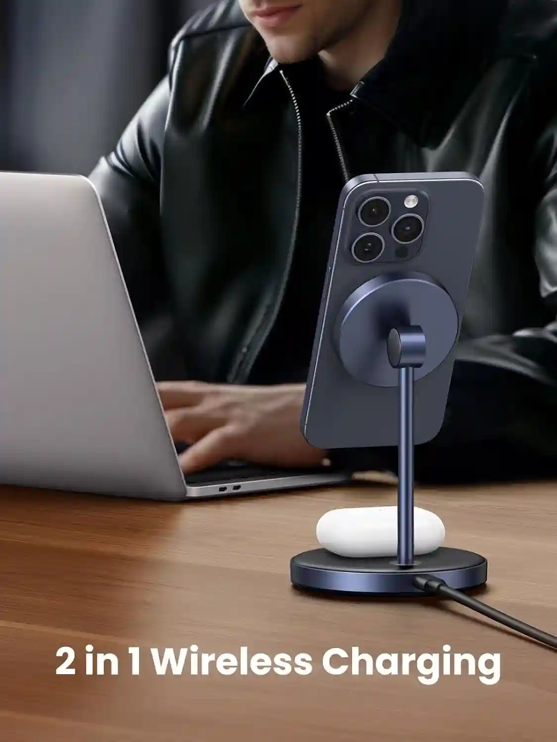 UGREEN 2-in-1 Charging Station with iPhone and AirPods
