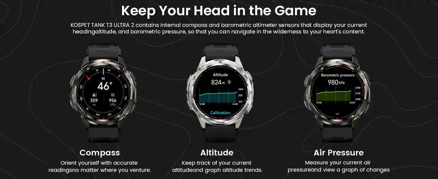 KOSPET Tank T3 Ultra 2 smartwatch with heart rate, SpO2, and sleep tracking features