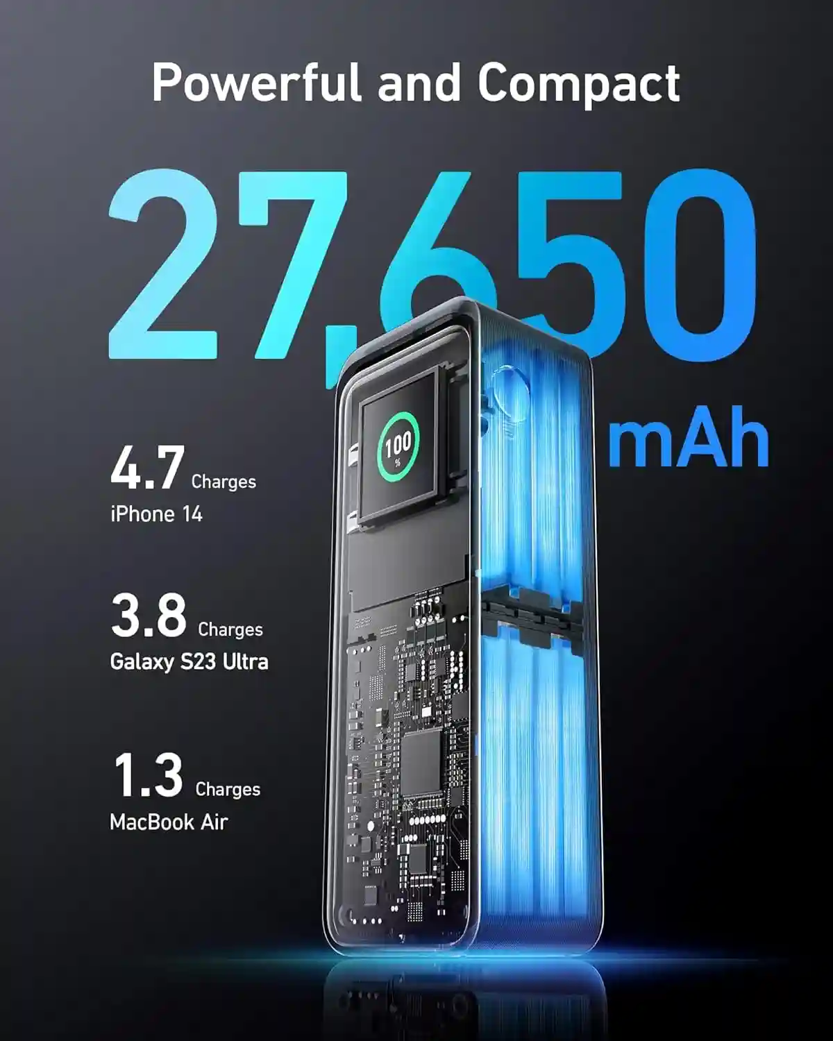 Anker Prime Power Bank with a compact soda-can design for portability.