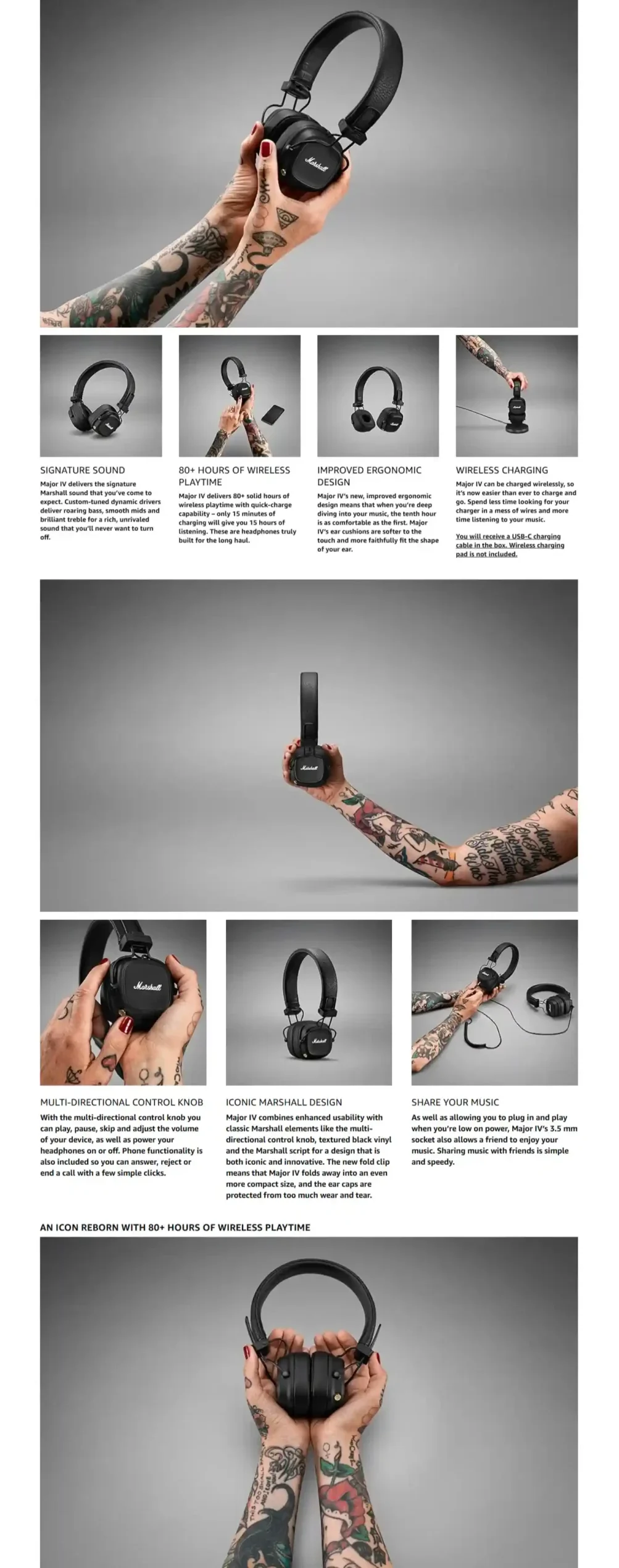 Marshall Major IV On-Ear Bluetooth Headphone with iconic Marshall design.