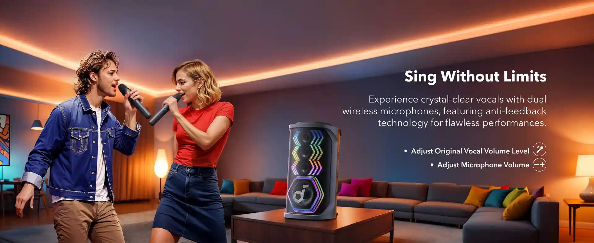 Anker Rave 3: AI vocal removal and dual wireless microphones for karaoke.