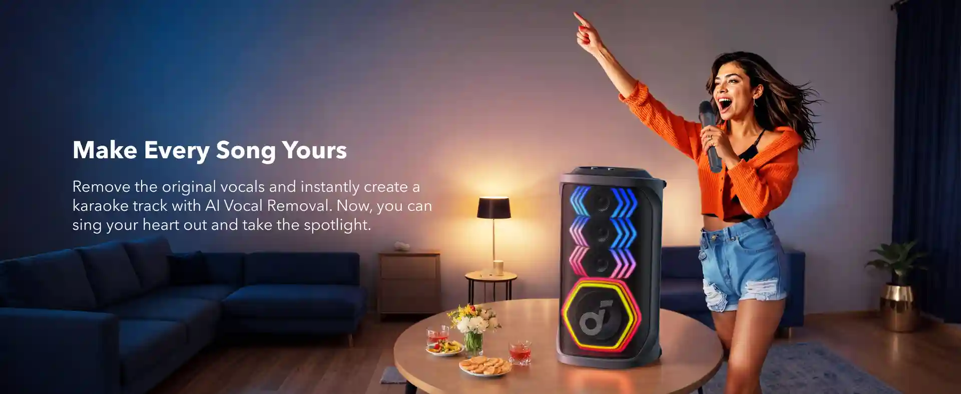 Soundcore Rave 3 with 6.5" woofer and BassUp technology for deep bass.