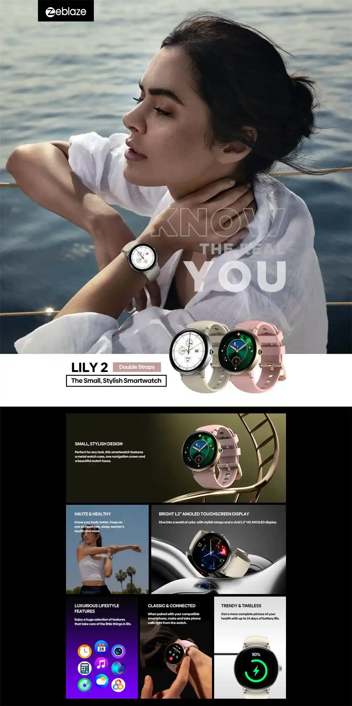 Zeblaze Lily 2 Smartwatch with 1.2-inch AMOLED display and Bluetooth calling.