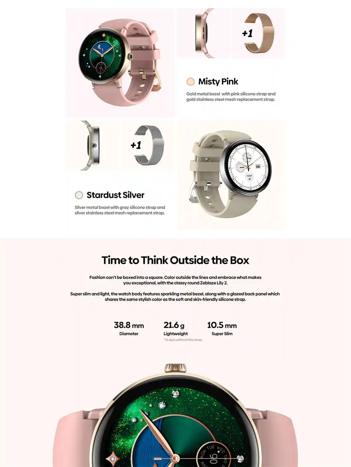 Stylish Zeblaze Lily 2 Smartwatch for women with health tracking features.