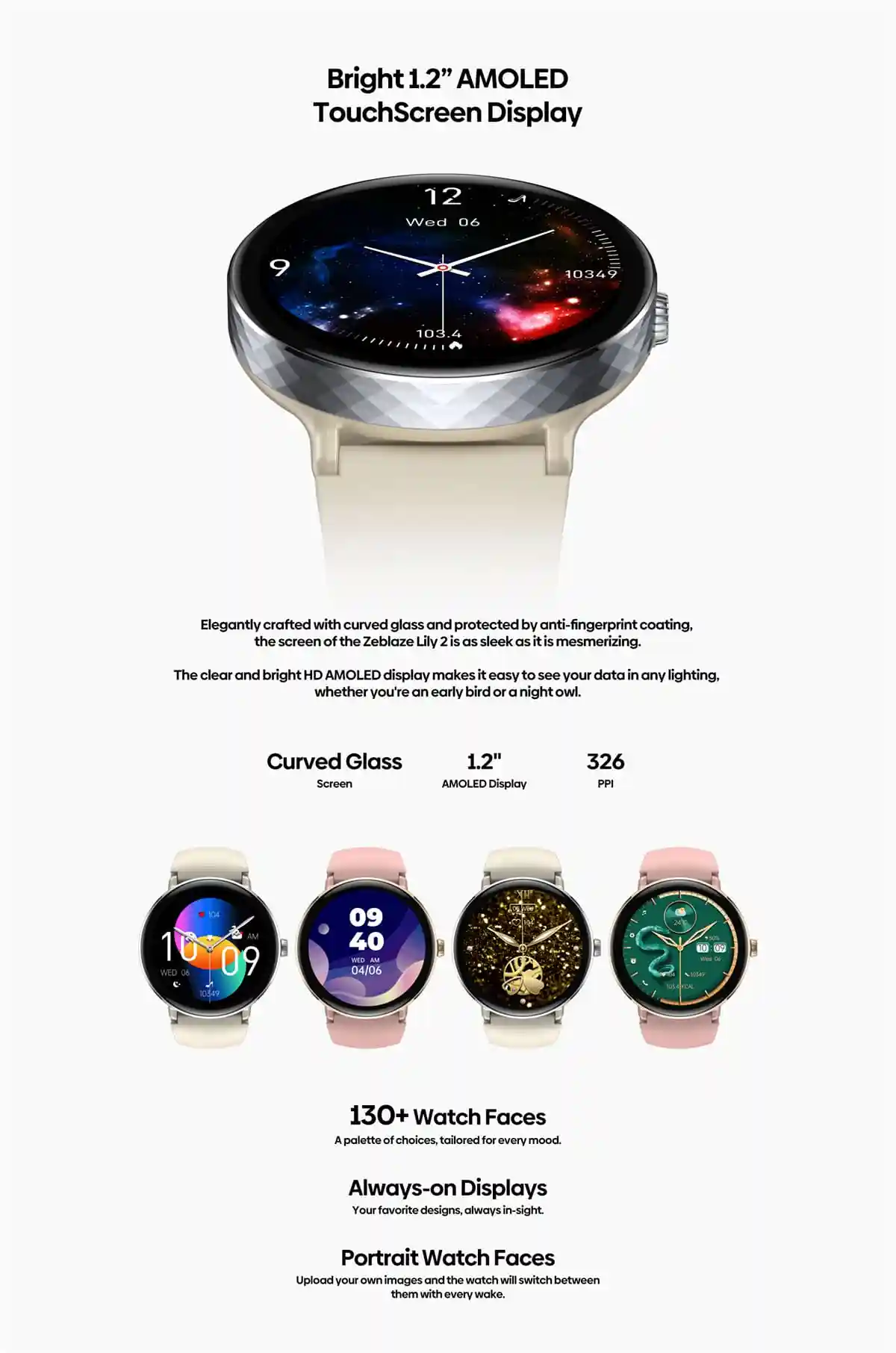 Zeblaze Lily 2: Bluetooth calling smartwatch with heart rate monitoring.