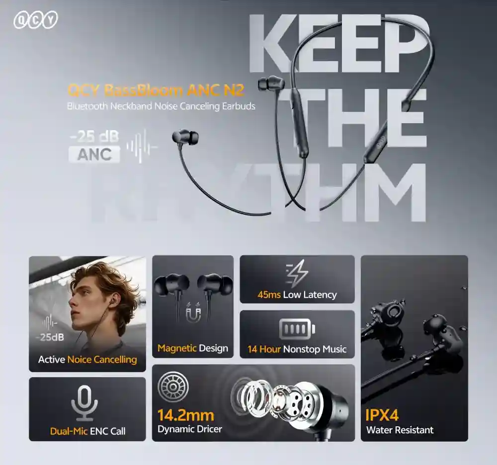 QCY BassBloom ANC N2 Neckband Headphones