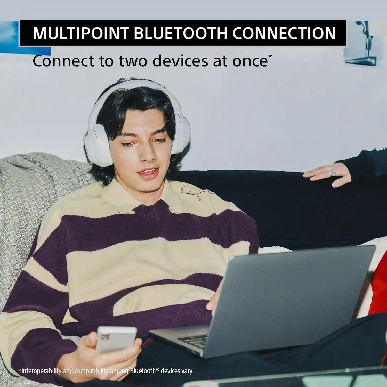 Image of Sony ULT WEAR headphones charging cable and included accessories.