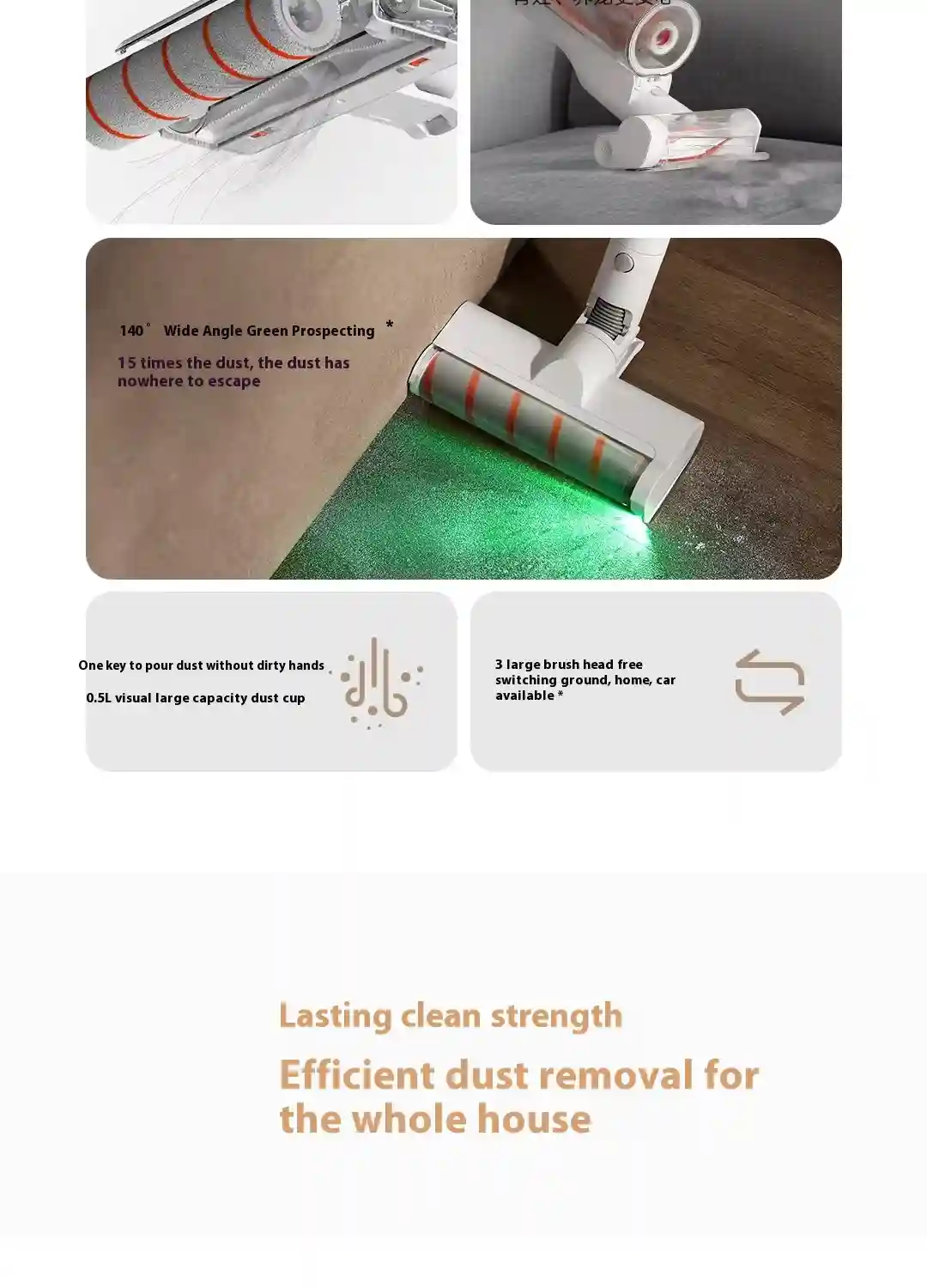 Xiaomi Mijia 3C D208 with 3 versatile brush heads for floors, furniture, and cars