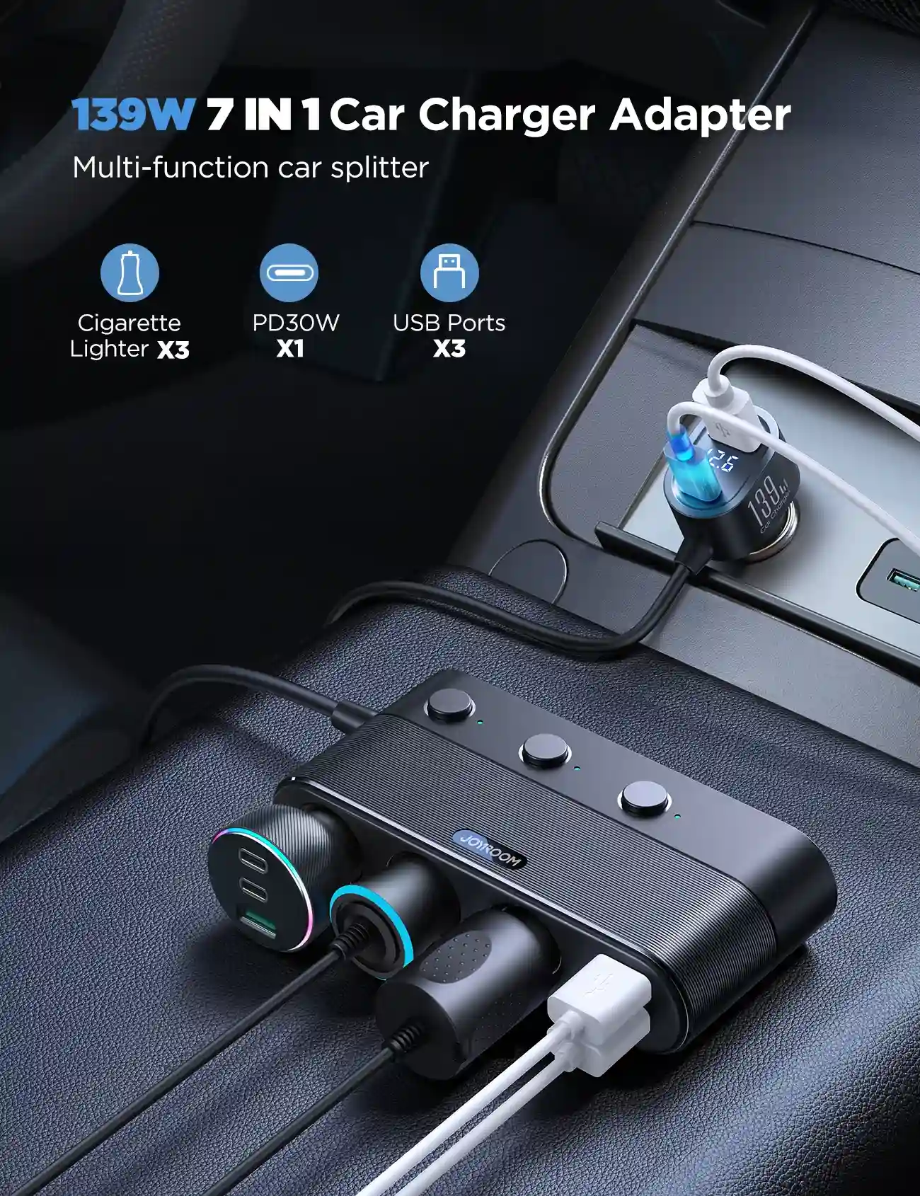 JOYROOM JR-CCL01 7-in-1 Car Charger front view