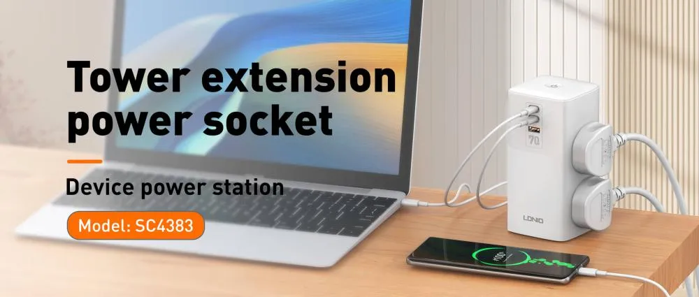 Side angle of LDNIO SC4383 showing USB and Type-C ports