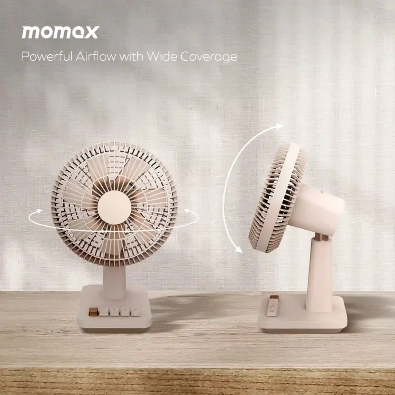 Momax 1°Pod fan showing speed control buttons