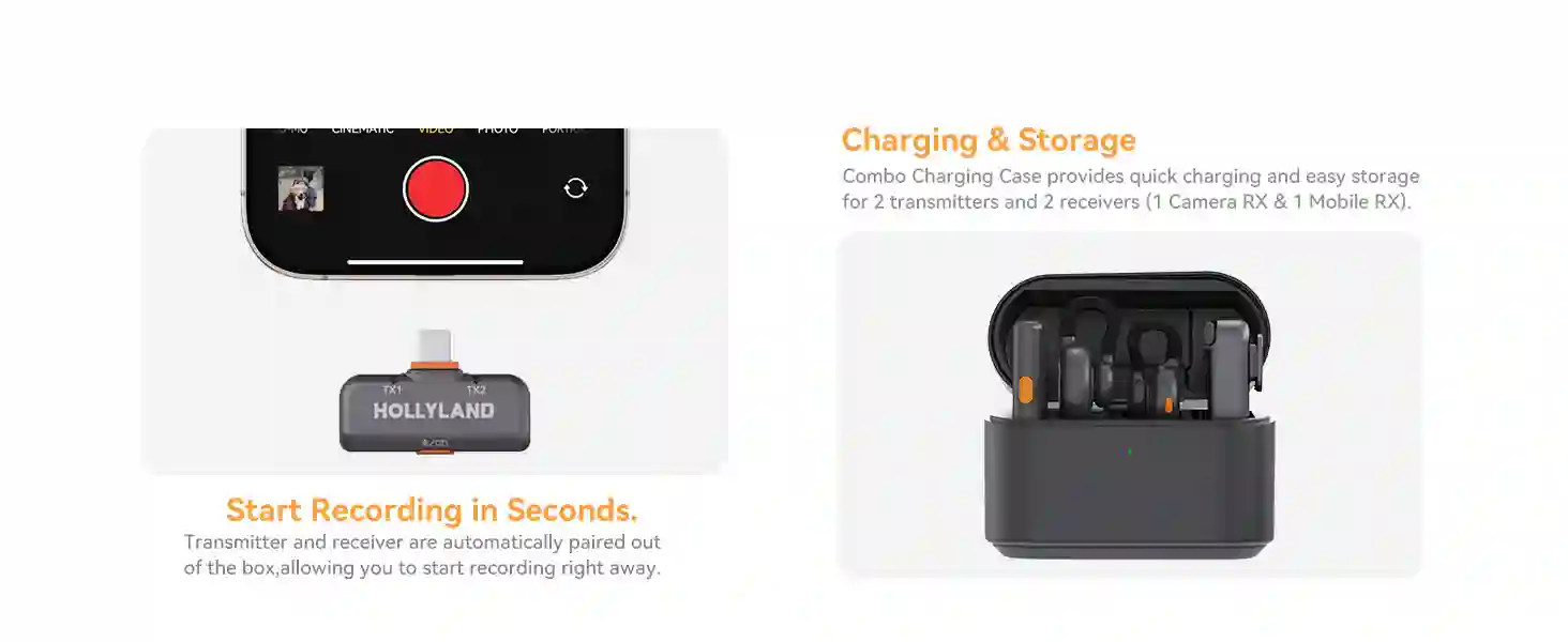 Hollyland Lark M2S with USB-C and Lightning receivers