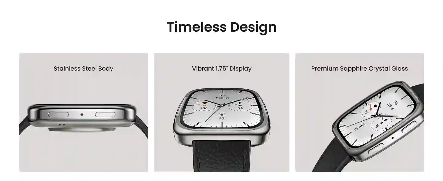 amazfit active 2 square with AMOLED display and leather strap