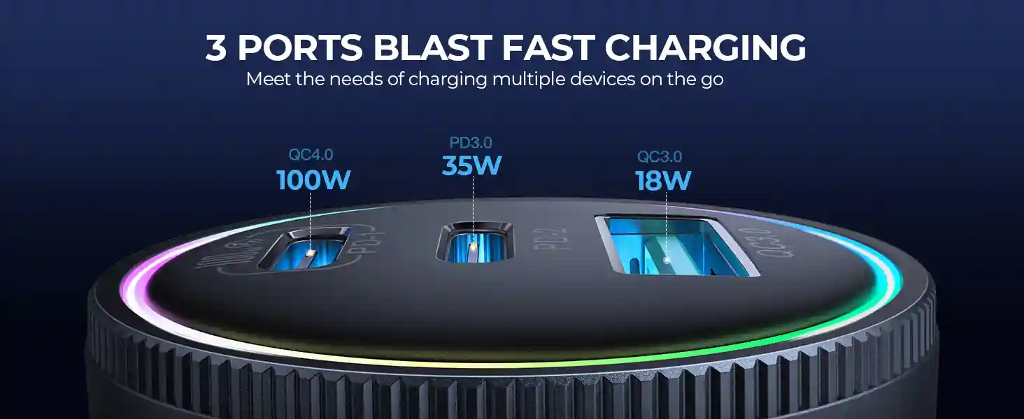 JOYROOM JR-CCN07 3-port car charger with LED light
