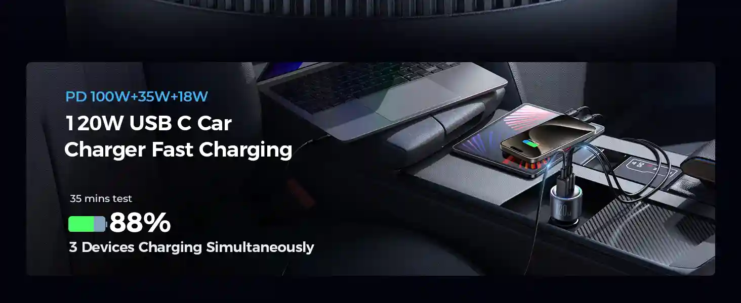 MacBook charging via JOYROOM 120W USB-C car charger