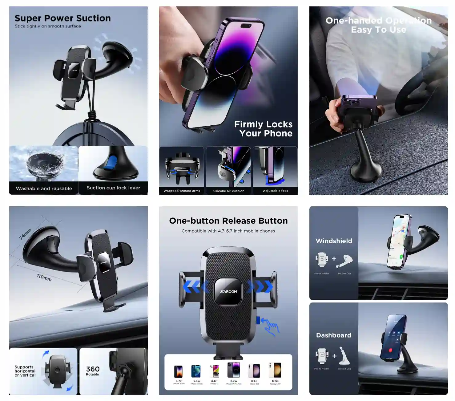 JOYROOM JR-ZS259 Car Phone Holder mounted on windshield