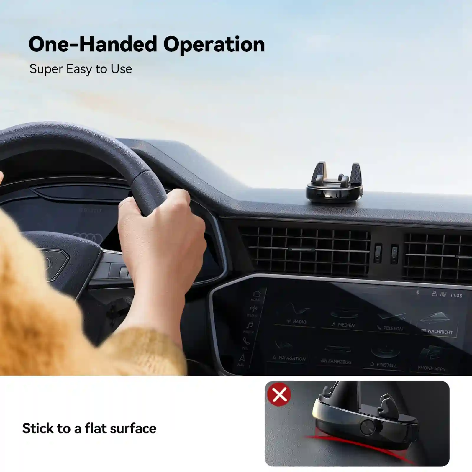 Joyroom JR-ZS330 holding a large smartphone securely while driving