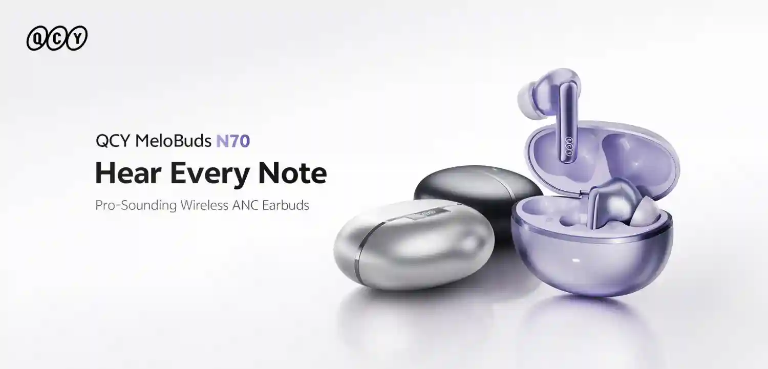 QCY MeloBuds N70 ANC LDAC wireless earbuds front view