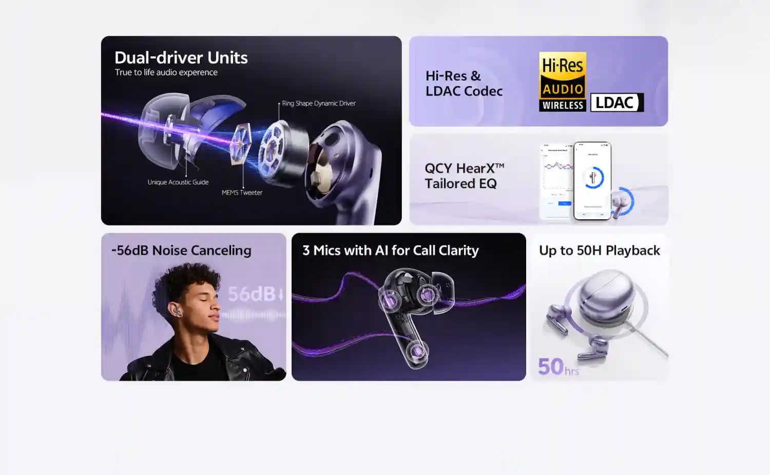 QCY MeloBuds N70 Hi-Res dual driver earbuds with charging case