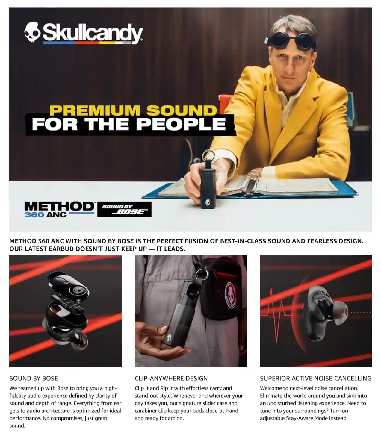 Skullcandy Method 360 ANC Wireless Earbuds Sound by Bose