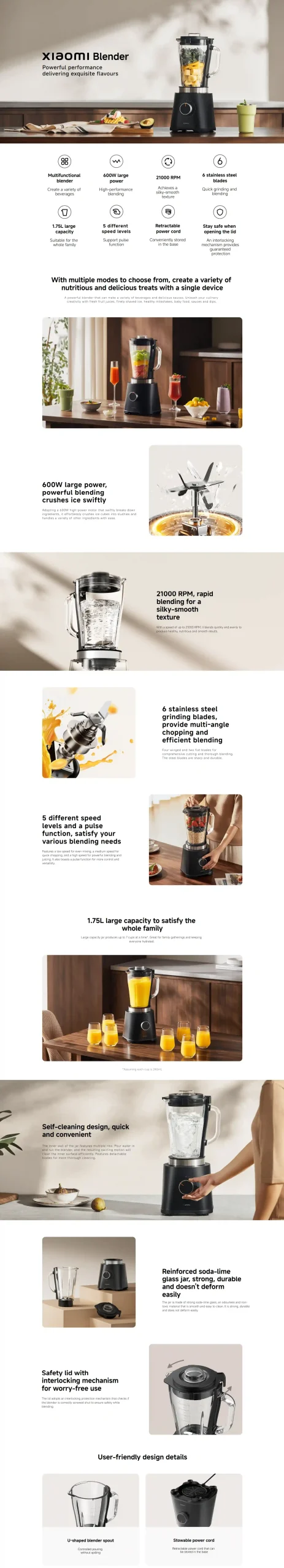 Xiaomi Blender MLLJ001CM-1A with 1.75L glass jar