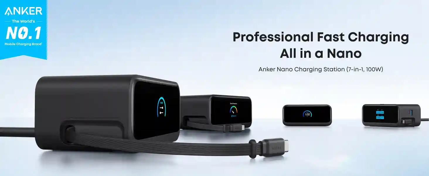 Anker Nano 7-in-1 Charging Station 100W with retractable USB-C cables