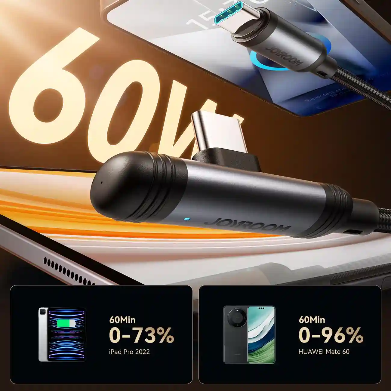 JOYROOM S-A56 EnjoyX 90 Degree Cable 60W Fast Charging close-up