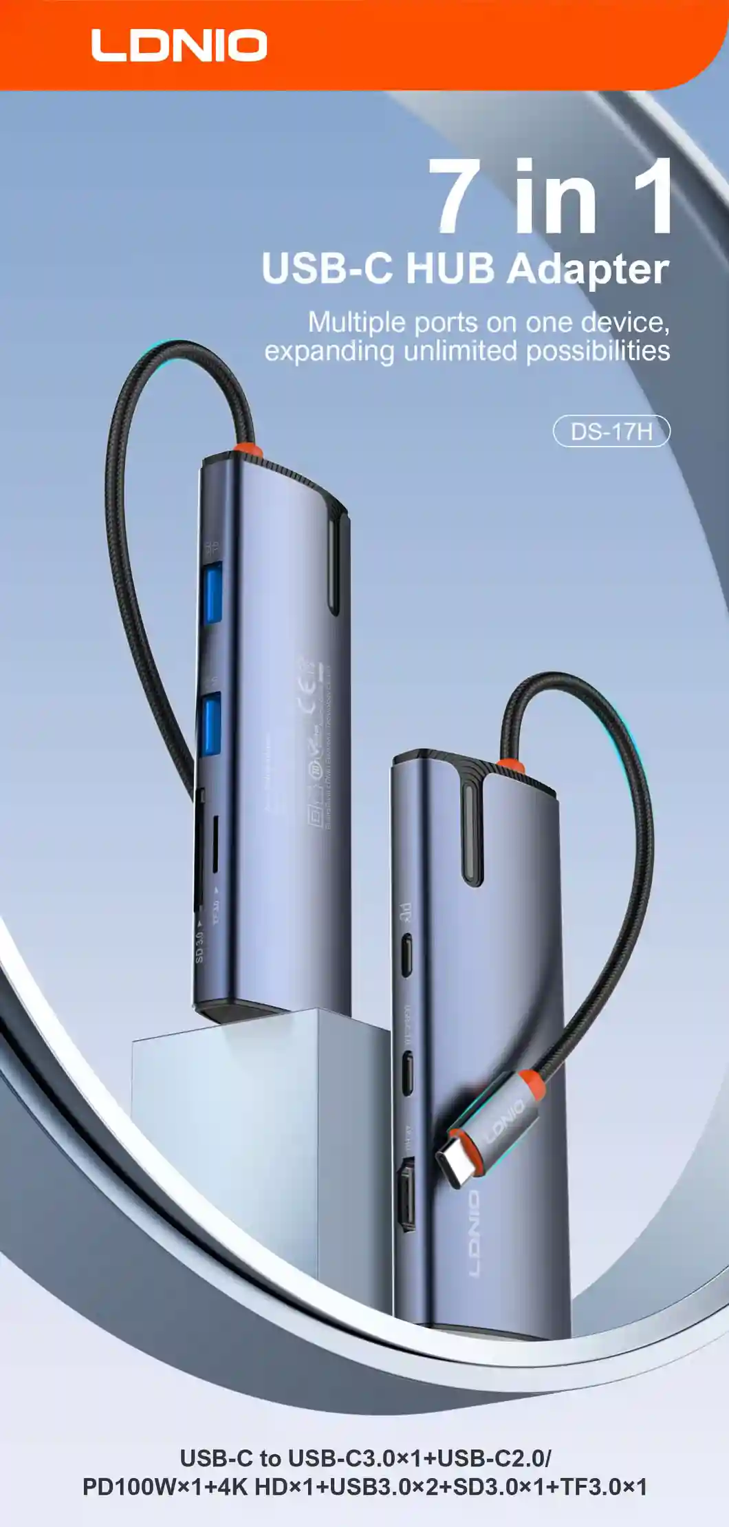 LDNIO DS-17H 7-in-1 USB-C Hub Laptop Docking Station