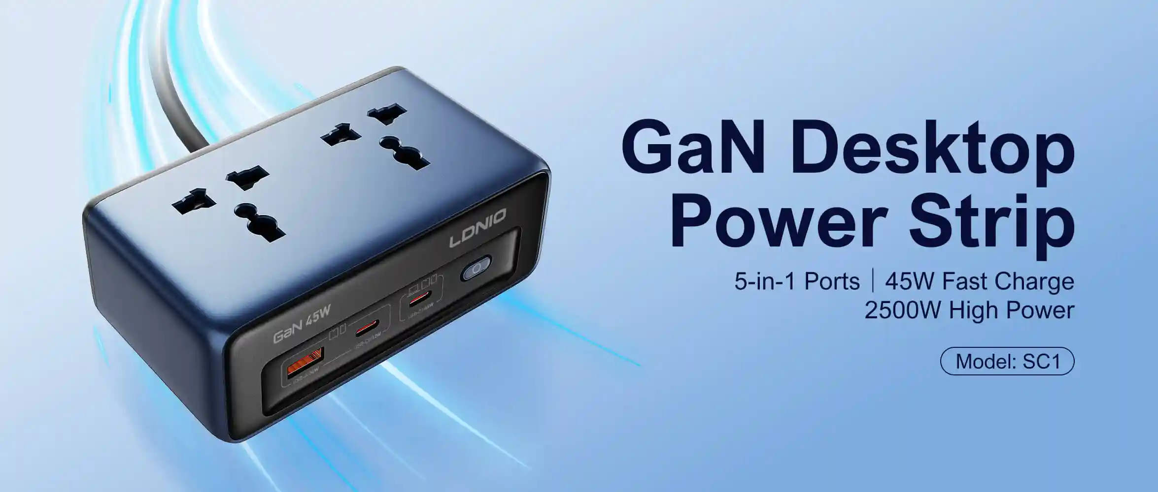 LDNIO SC1 45W GaN PD Universal Socket Power Strip with multiple USB ports