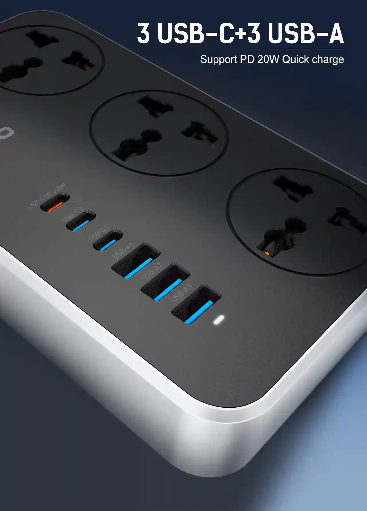 LDNIO SC3604C Power Strip with 3 AC outlets