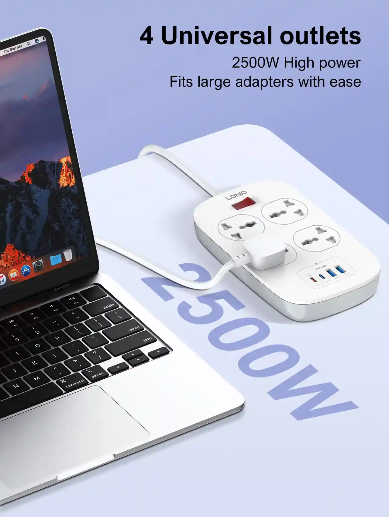 LDNIO SC4407C Universal Outlet 45W USB Power Strip with fast charging ports